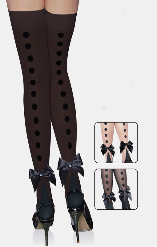 Black Nylon Polka Dot Bow Thigh-High Stockings